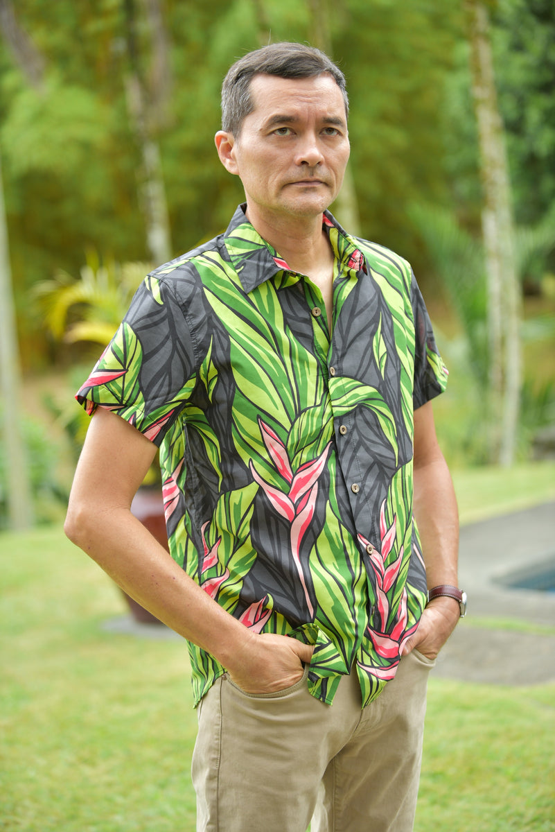 Relaxed Fit Open Collar Ginger Aloha Shirt