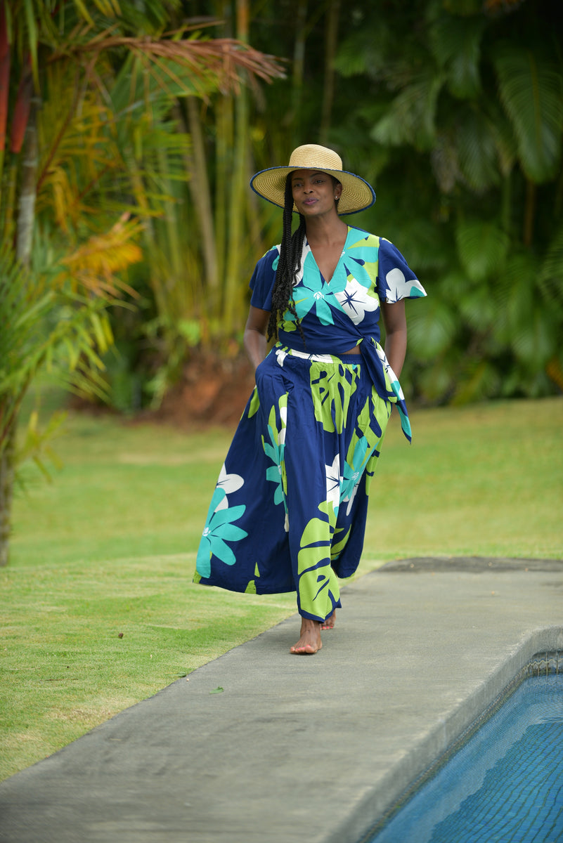 slim fit dress slacks Cora Spearman Hawaii WOMENS Mod Aloha Navy Wrap Top – Coradorables Hawaii