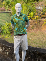 Cora Spearman Hawaii MENS Monstera 21 Turquoise S/S "Kalani" Aloha Shirt I