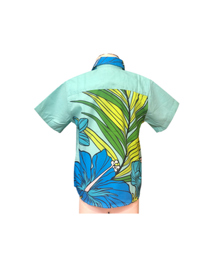 Coradorables BOYS XL HIBISCUS AQUA S/S "Kalani" Aloha Shirt