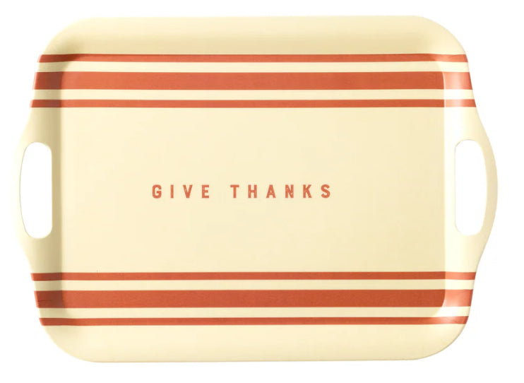 HARVEST GIVE THANKS STRIPE REUSABLE BAMBOO TRAY