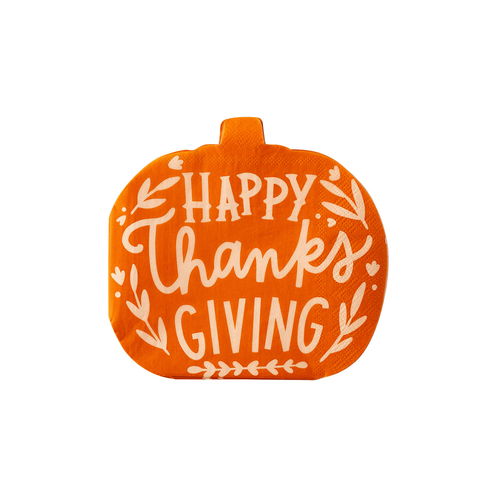 HAPPY THANKSGIVING PUMPKIN SHAPED PAPER DINNER NAPKIN