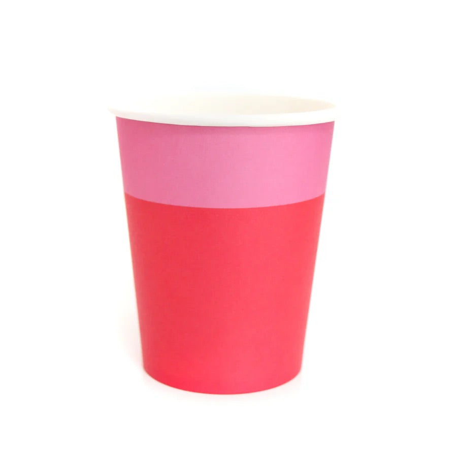 Strawberry and Light Pink Cup Color Blocked Paper Party Ware