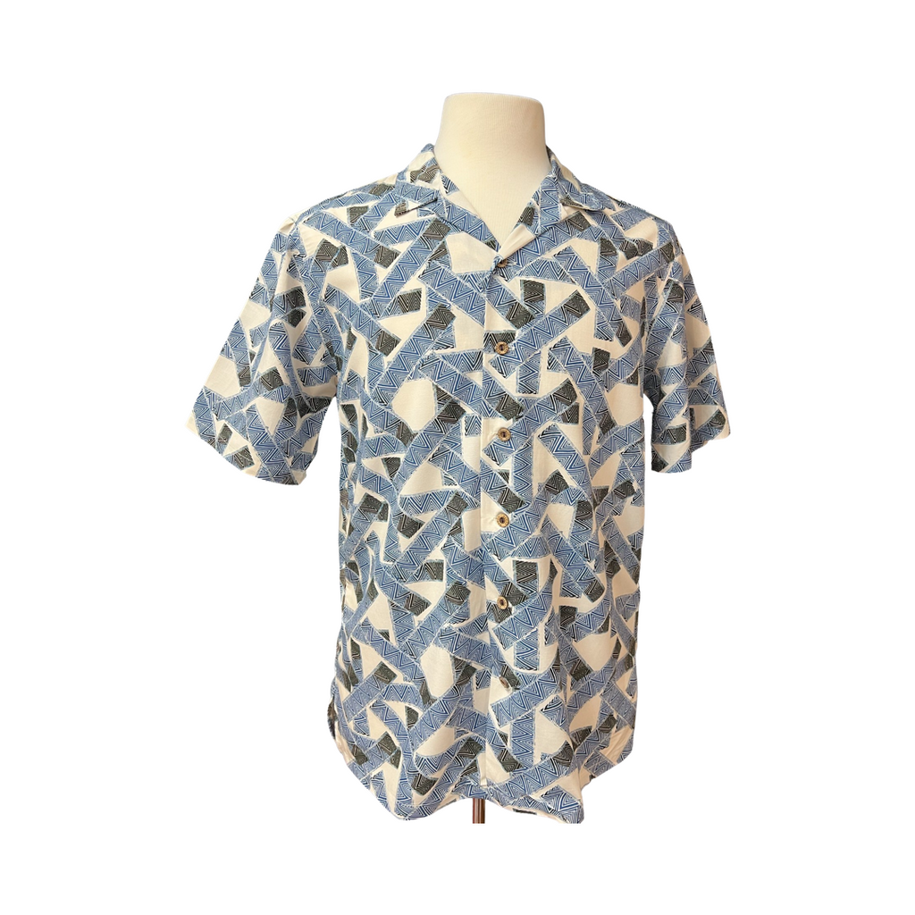 Cora Spearman Hawaii Mens Blue Tribal S/S JUSTIN woven shirt