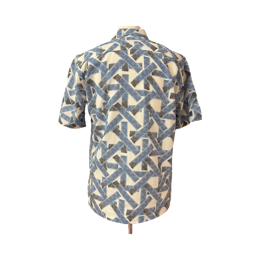 Cora Spearman Hawaii Mens Blue Tribal S/S JUSTIN woven shirt