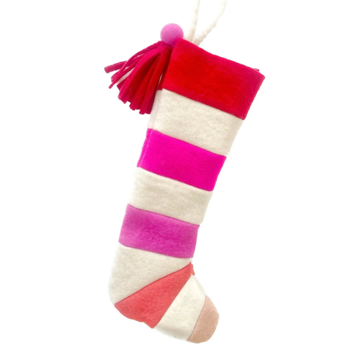 Pink and Red Striped Hand Felted Mini Stocking