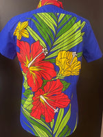 Cora Spearman Hawaii MENS XL HIBISCUS ROYAL S/S "Kalani" Aloha Shirt