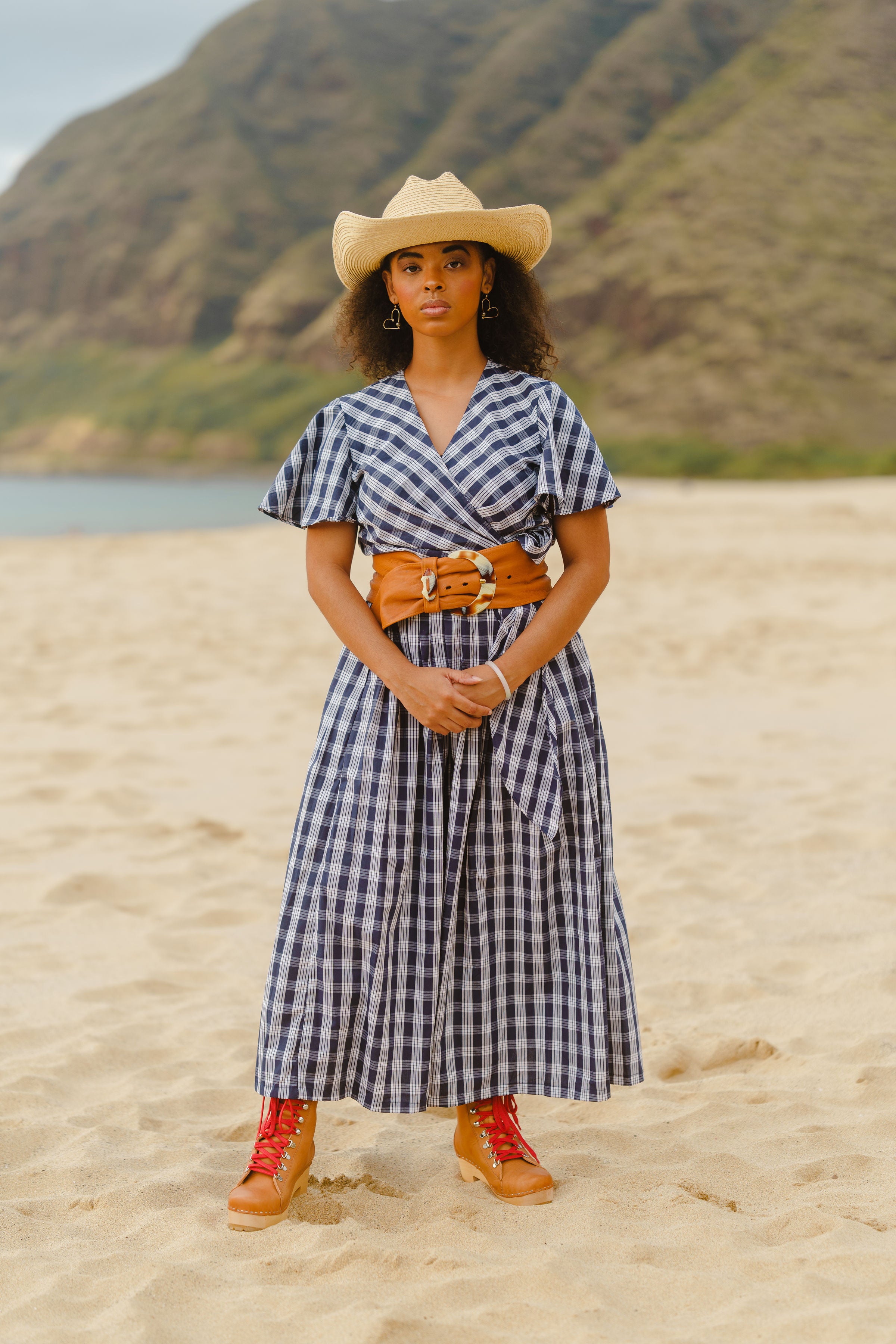 Cora Spearman Hawaii WOMENS Palaka Navy Pleated Maxi Skirt