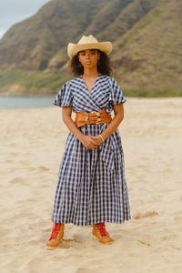 Cora Spearman Hawaii WOMENS Palaka Navy Pleated Maxi Skirt