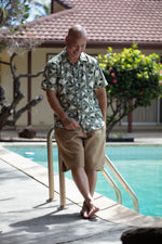 mens hawaiian shirt, tribal, green, rayon cotton, slim cut fit, size up recommended, aloha shirt, unisex, Coradorables, aloha wear, resort wear, family matching 