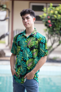 Cora Spearman Hawaii MONSTERA FLUORESCENT S/S "Kalani" Aloha Shirt