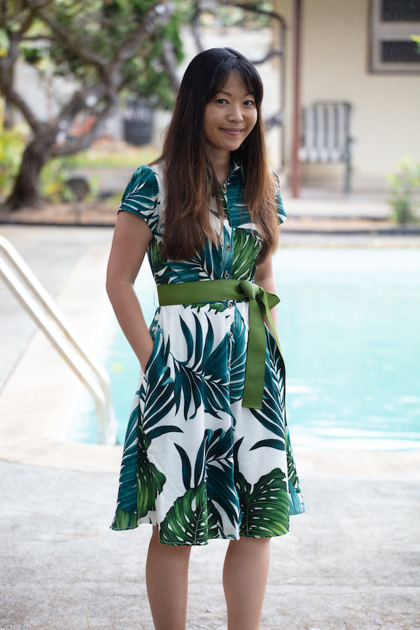 Cora Spearman Hawaii WOMENS MONSTERA Aloha Shirt Dress