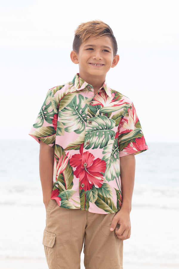 boys hawaiian shirt, royal hawaiian, pink, rayon cotton, slim cut fit, size up recommended, aloha shirt, unisex,Coradorables, aloha wear, resort wear, family matching
