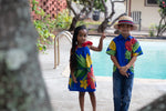 boys, hawaiian shirt, extra large hibiscus, royal blue, print on collar, short sleeve, slim fit, Coradorables, modern aloha, aloha wear, resort wear, family matching