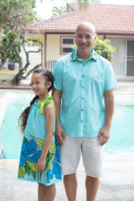 Men’s, hawaiian shirt, extra large hibiscus, aqua, slim fit, Coradorables, modern aloha, aloha wear, resort wear, family matching