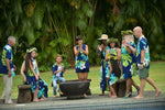 womans , hawaiian shirt, dress, fitted, mod aloha navy, plumeria, monstera, Coradorables, modern aloha, aloha wear, resort wear, family matching