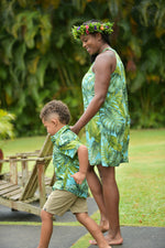 Coradorables BOYS Monstera 21 Turquoise S/S "Kalani" Aloha Shirt