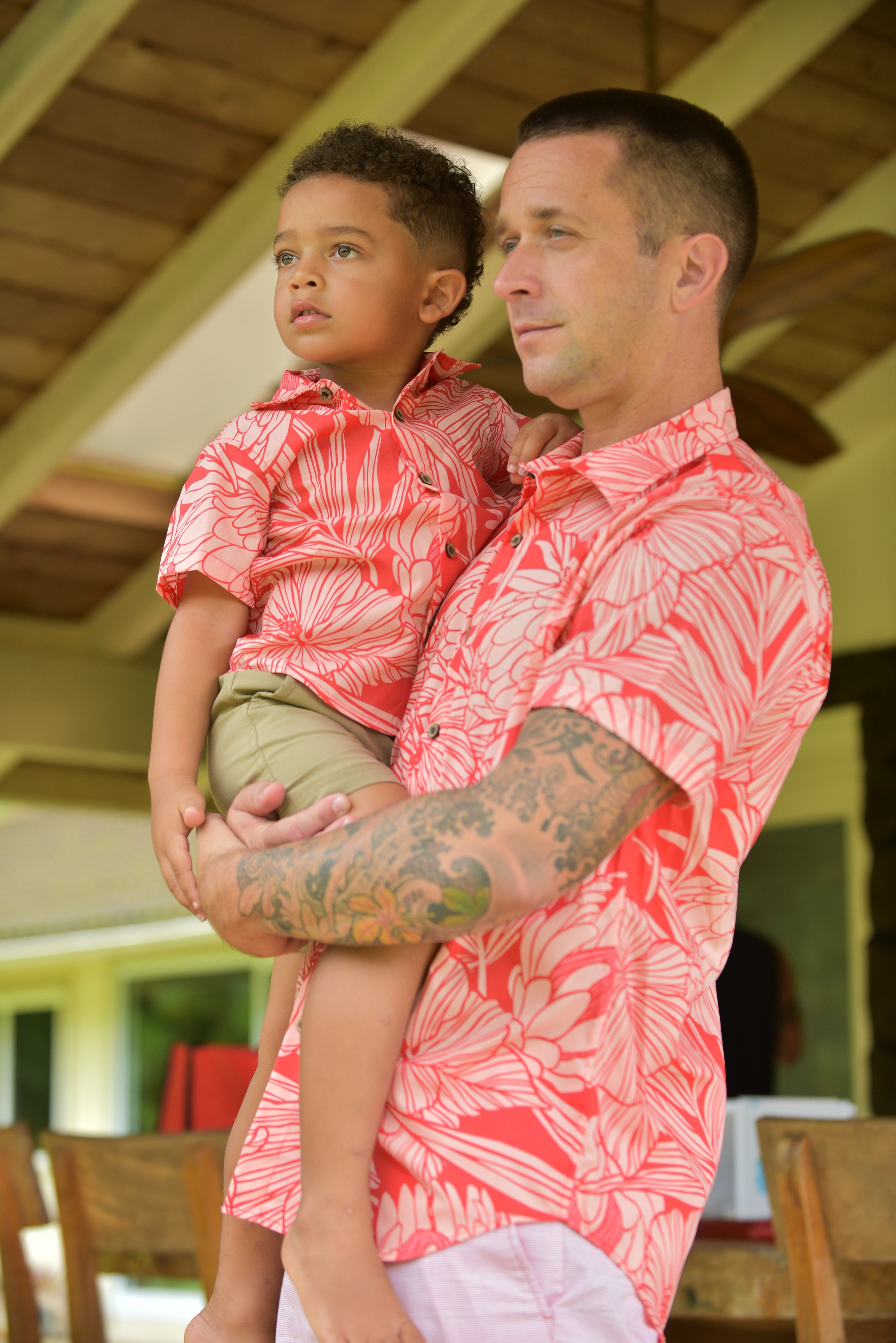 Boys, hawaiian, shirt , protea, watermelon, slim fit, Coradorables, modern aloha, aloha wear, resort wear, family matching