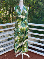 womens blouse asymmetrical hawaiian print monstera green white Coradorables alohawear resortwear