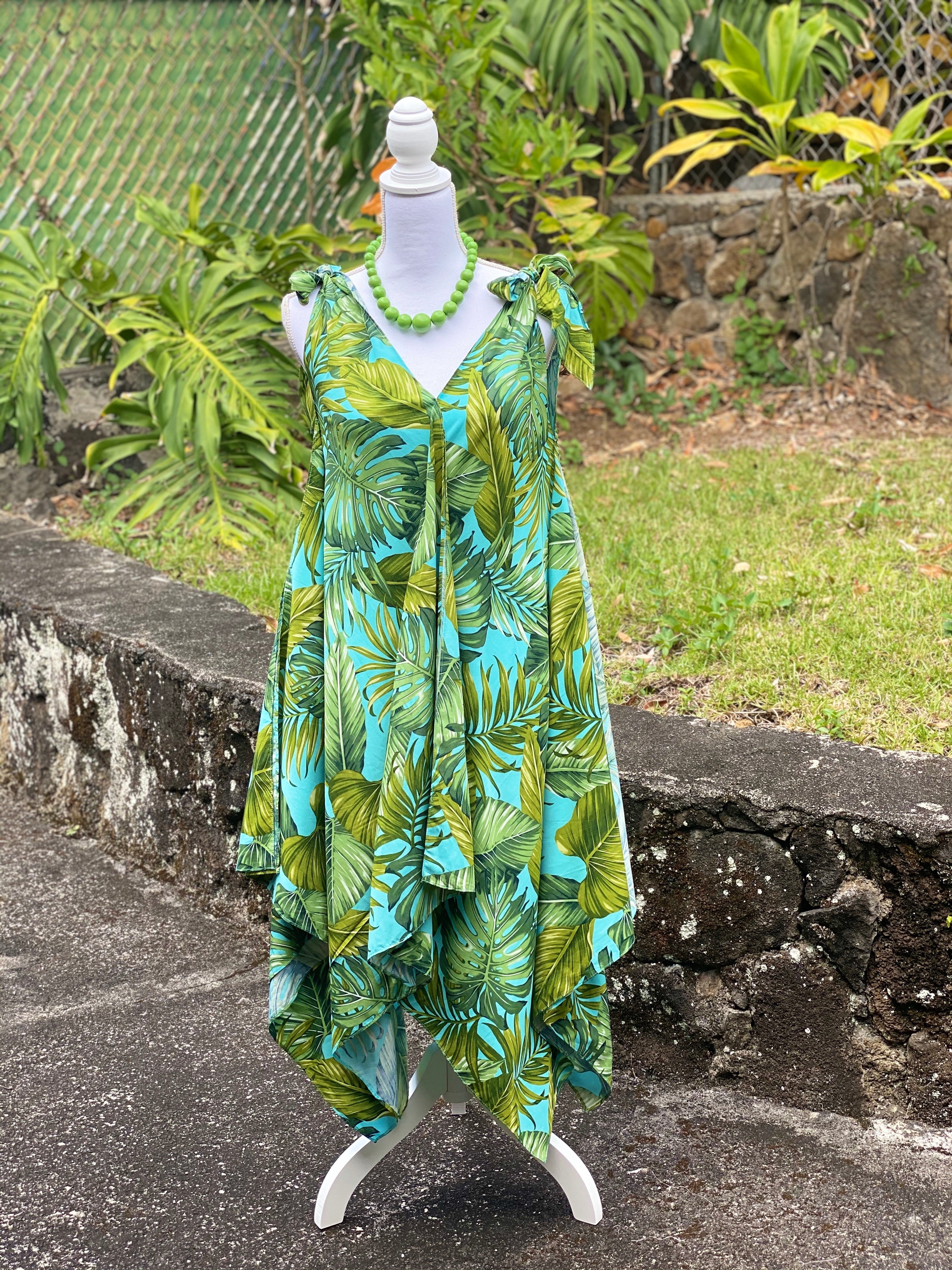 Cora Spearman Hawaii WOMENS Monstera 21 Turquoise Handkerchief