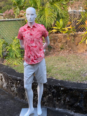 Cora Spearman Hawaii MENS Protea Watermelon S/S "Kalani" Aloha Shirt