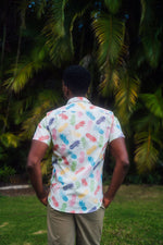 mens, hawaiian shirt, cotton, pineapples, rainbow, pride, aloha wear, resort wear, family matching