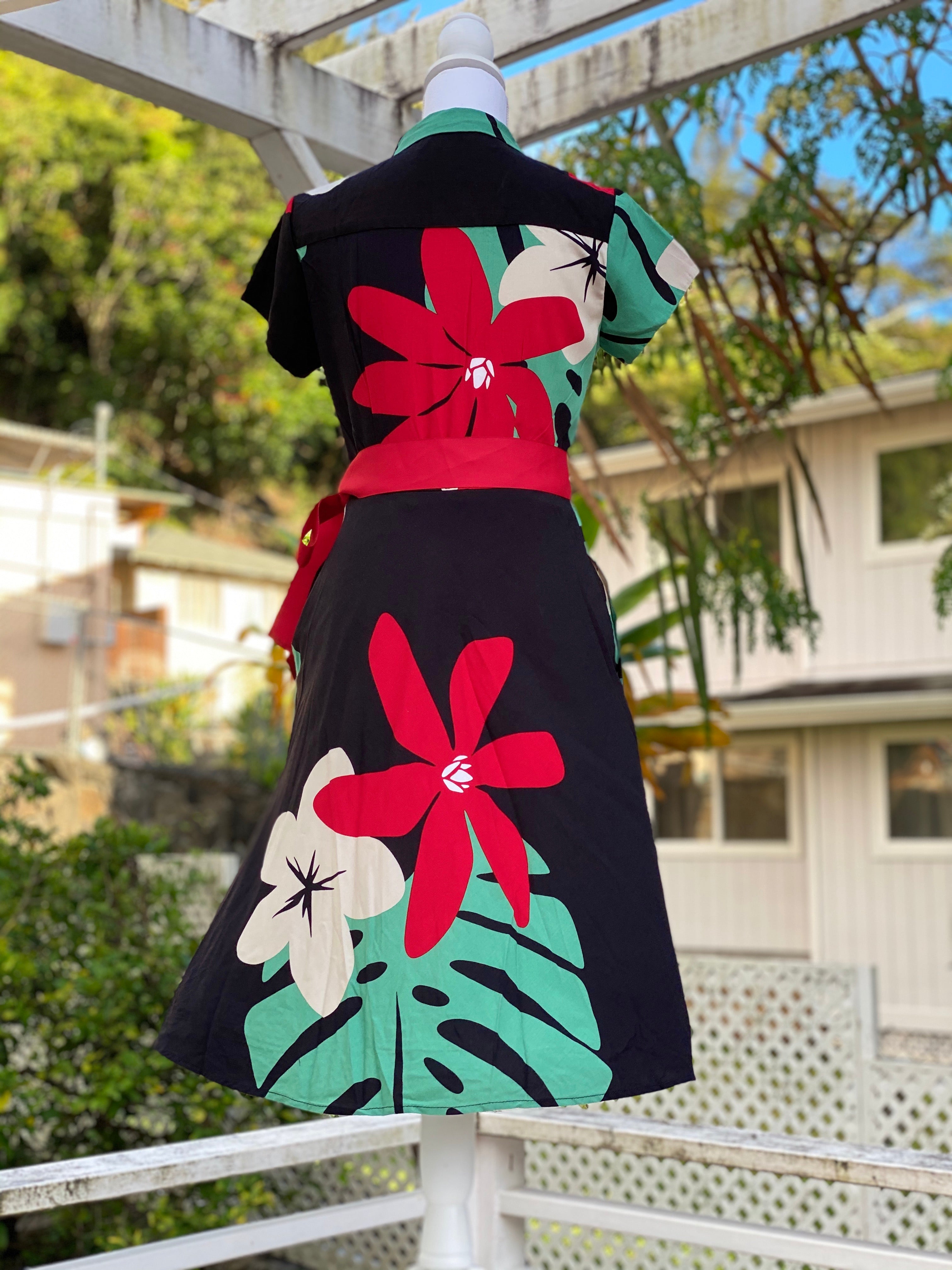 Cora Spearman Hawaii WOMENS Mod Aloha Black Aloha Shirt dress S Cora Spearman Hawaii WOMENS Mod Aloha Black Aloha Shirt dress S
