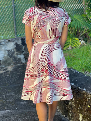 Cora Spearman Hawaii WOMENS Red Geo Tribal Aloha Shirt Dress