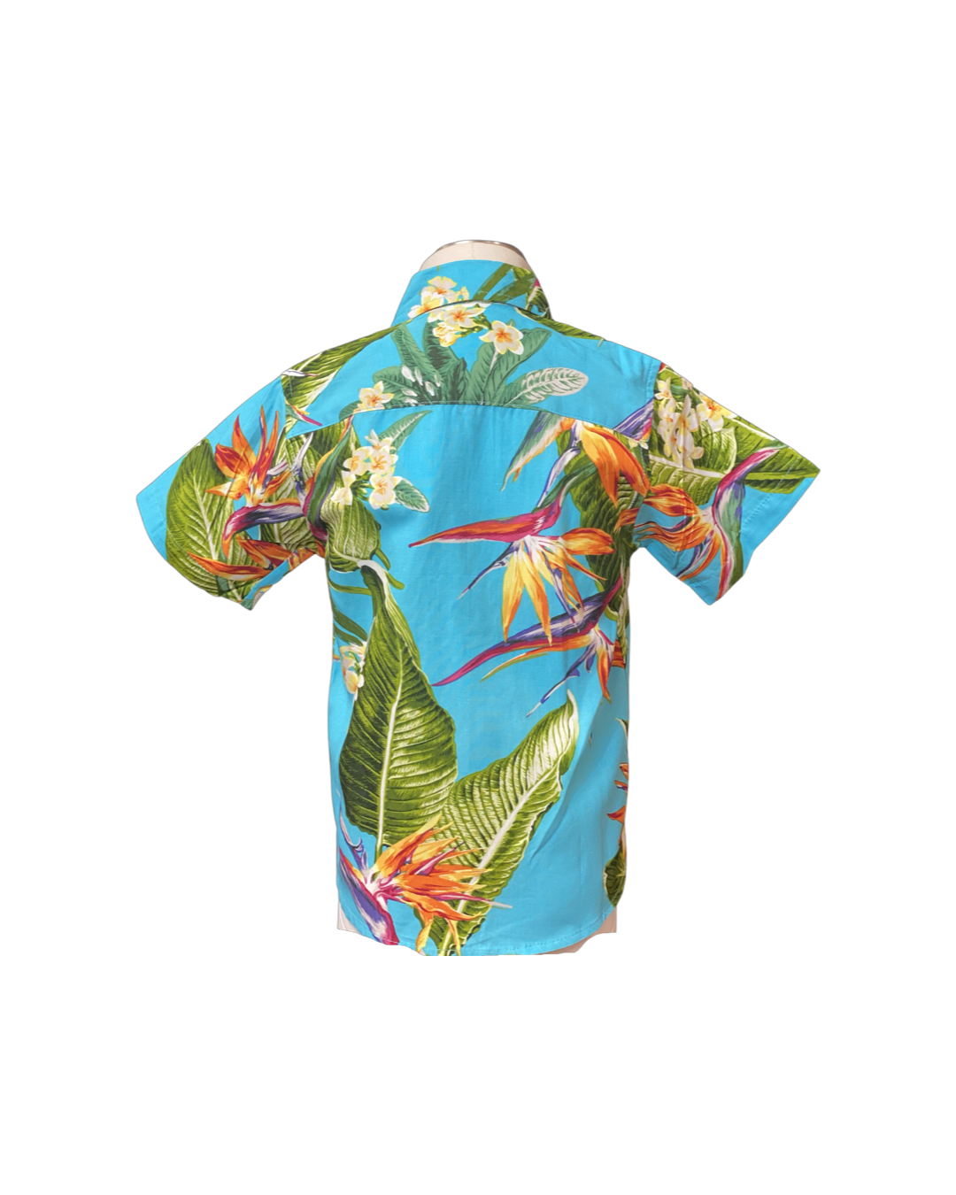 boys hawaiian shirt, birds of paradise, turquoise, poly cotton, slim cut fit, size up recommended, aloha shirt, unisex, Coradorables, aloha wear, resort wear, family matching  