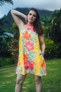 Cora Spearman Hawaii WOMENS Groovy Hibiscus Halter Neck Sheath Dress