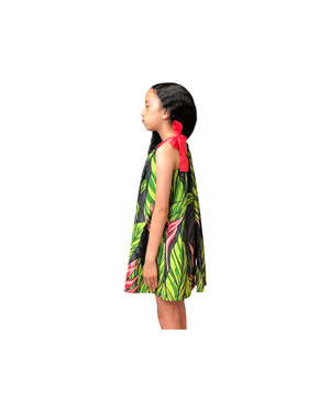 girls ribbon dress, hawaiian print, black ginger , tropical , Coradorables, Aloha wear, resort wear, family matching