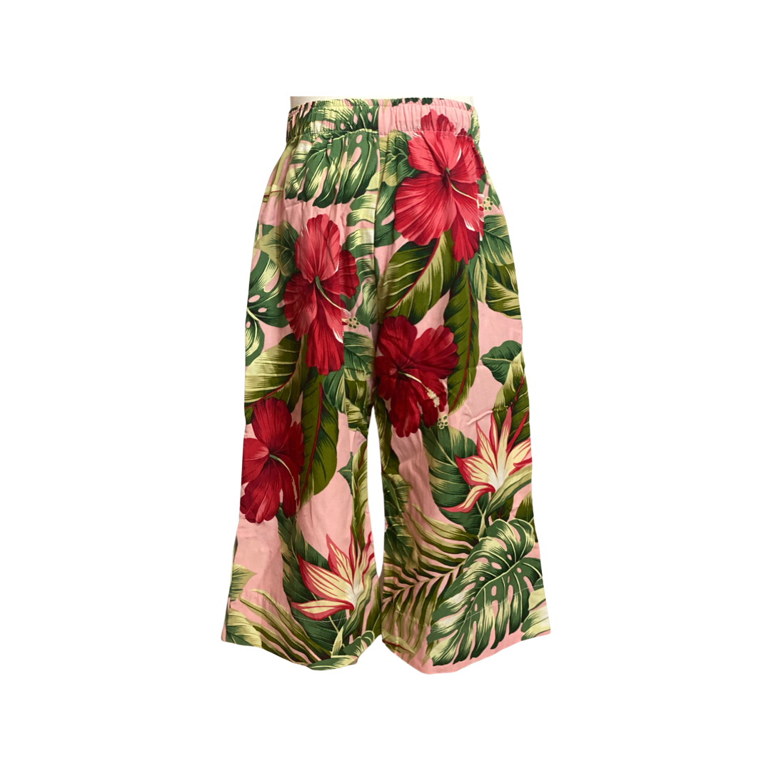 girls, wide leg pant, royal hawaiian, pink, floral, draw string tie, rayon, cotton,  resort wear, aloha wear, family matching