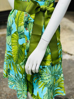 womens, hawaiian shirt, dress, monstera, turquoise ,  green, rayon, fitted, Coradorables, aloha wear, resort wear, family matching