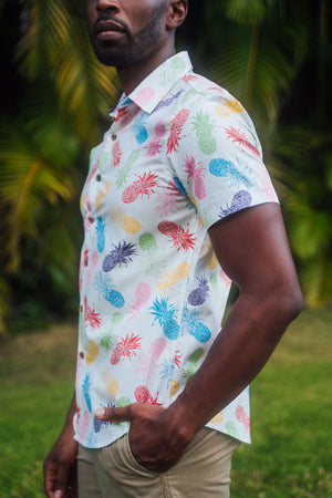 mens, hawaiian shirt, cotton, pineapples, rainbow, pride, aloha wear, resort wear, family matching