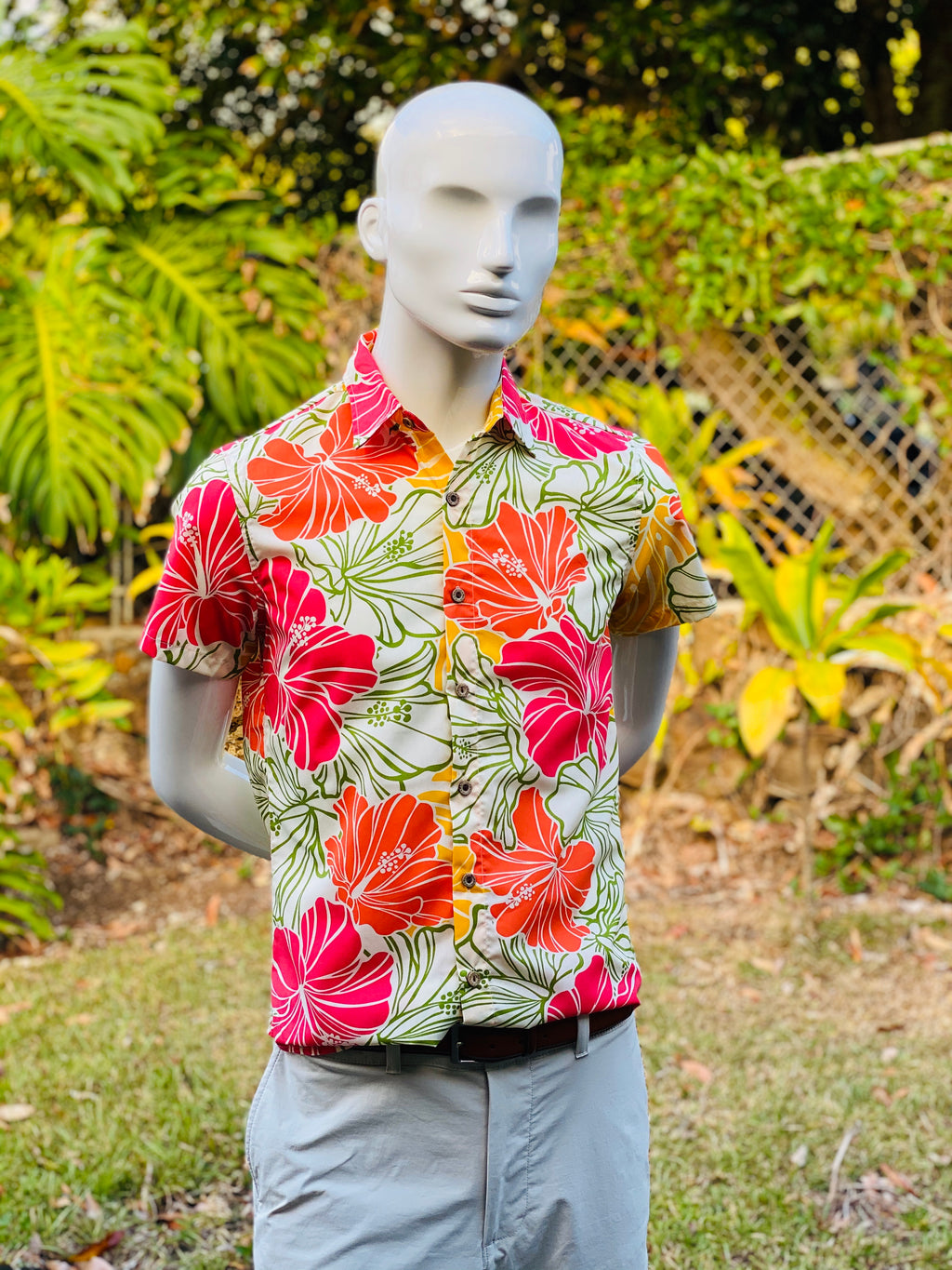 Men'S Navy Blue Hawaiian Shirts With Hibiscus Flowers - RaraPrints