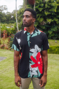 Cora Spearman Hawaii MENS Mod Aloha Black S/S "Kalani" Aloha Shirt