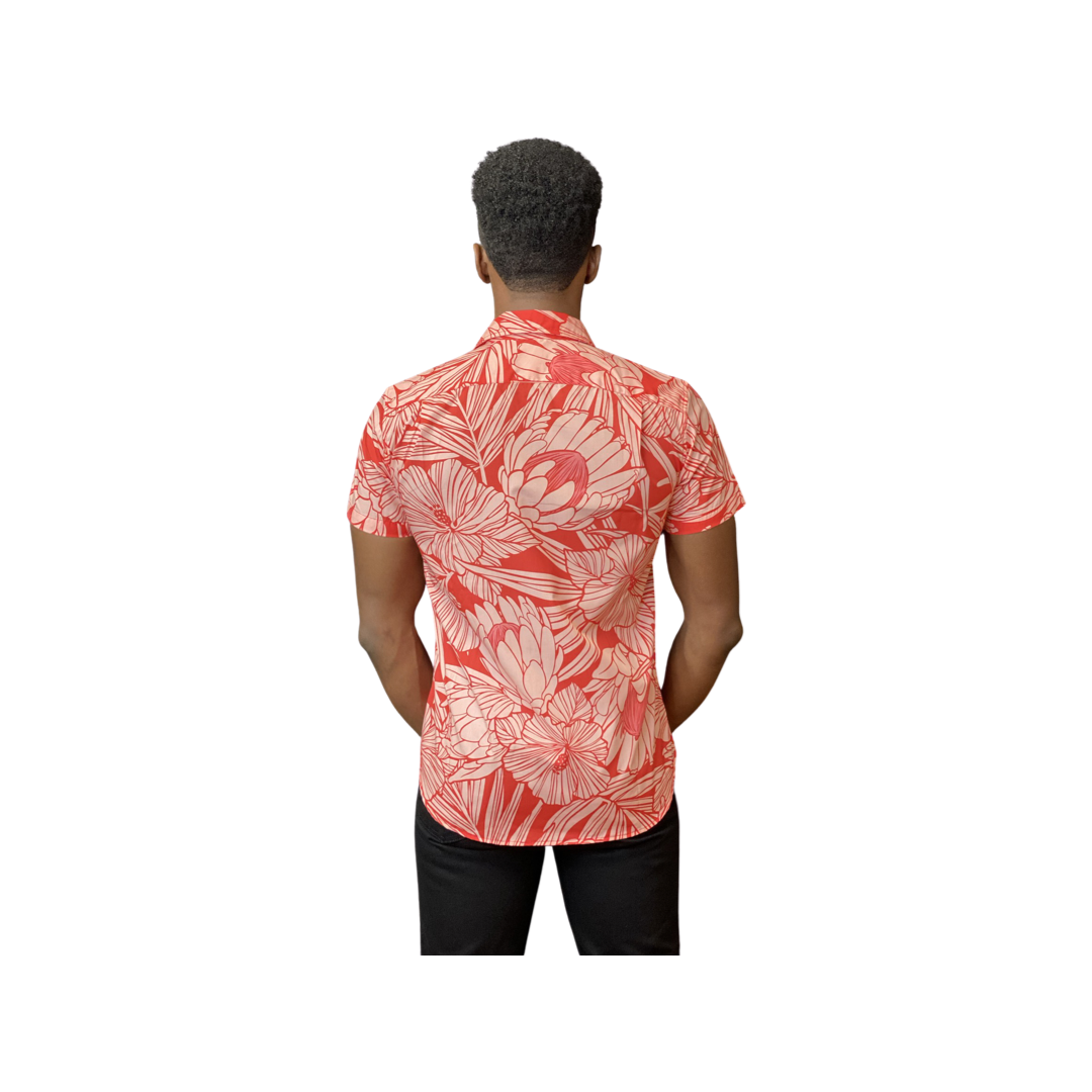 Cora Spearman Hawaii MENS Protea Watermelon S/S "Kalani" Aloha Shirt