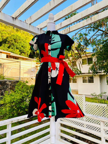 Cora Spearman Hawaii WOMENS Mod Aloha Black Aloha Shirt dress